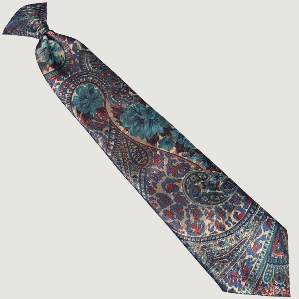 The Men's Store Clip On Tie Blue Paisley Floral Vintage Dapper Formal 17.5x3.5"